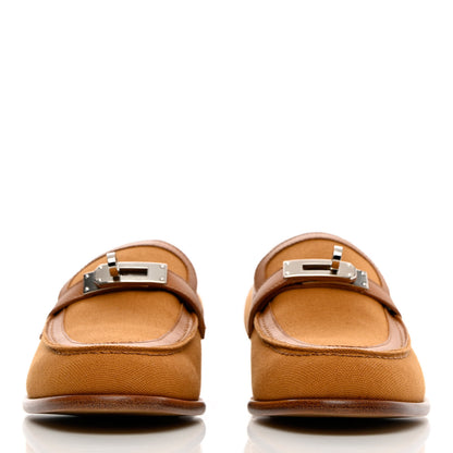 Hermes Calfskin Canvas Womens Destin Loafer 38 Naturel Beige Dore 2 of 12