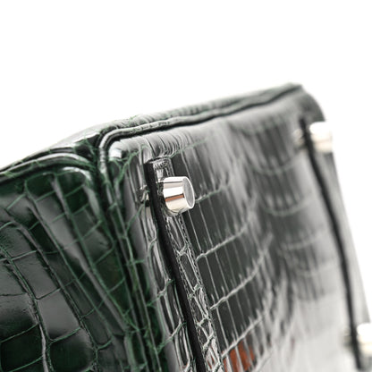 Hermes Shiny Niloticus Crocodile Birkin 25 Vert Fonce 8 of 32