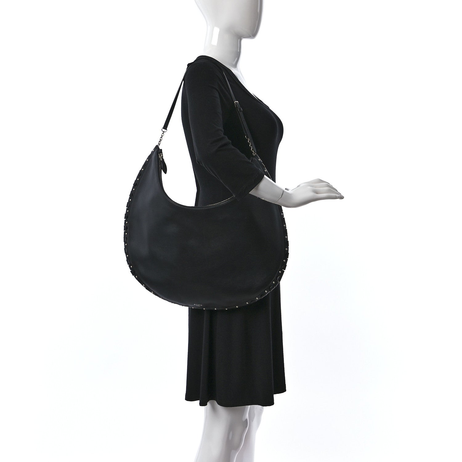 Alaia Lambskin Studded Large Demi Lune Bag Black 2 of 11
