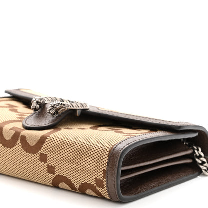 Gucci Monogram Jumbo GG Textured Dollar Calfskin Mini Dionysus Chain Wallet Camel Ebony New Acero 10 of 13