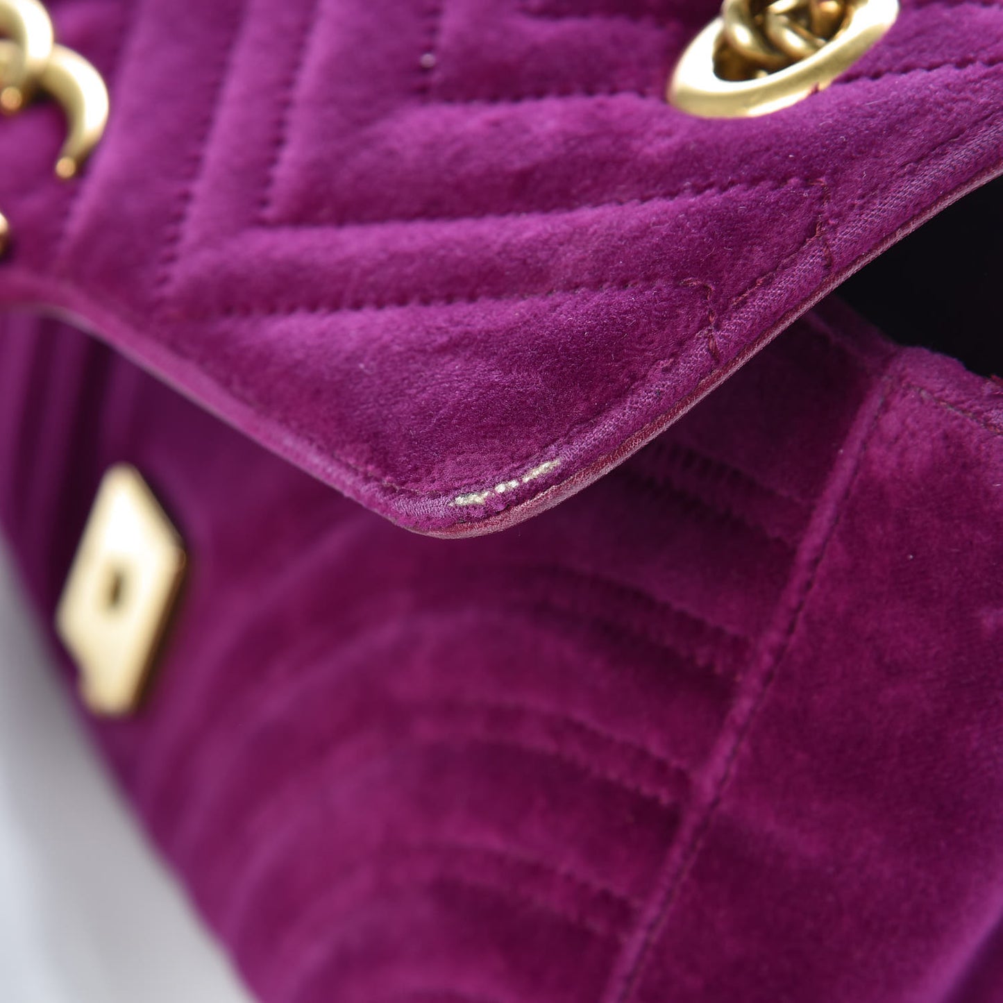 Velvet Matelasse Small GG Marmont Shoulder Bag Fuchsia Violet Cyclamen