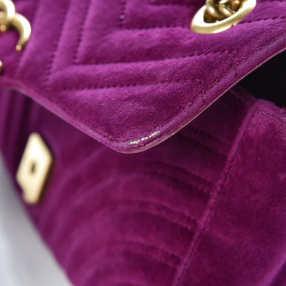 Gucci Velvet Matelasse Small GG Marmont Shoulder Bag Fuchsia Violet Cyclamen 11 of 16