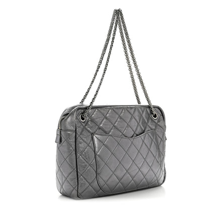 Chanel Metallic Aged Calfskin Quilted Large Reissue Camera Case Silver 3 of 13