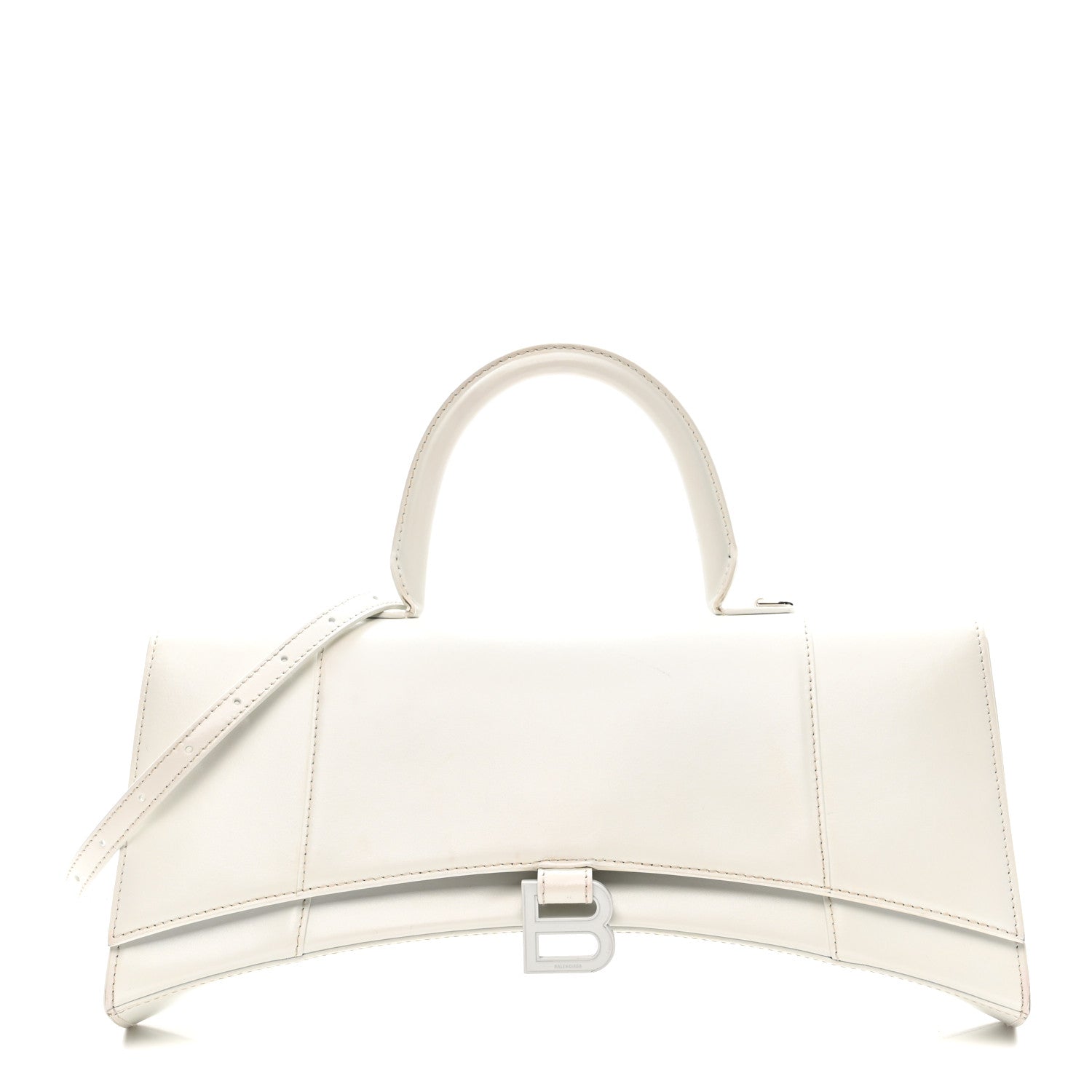 Balenciaga Shiny Box Calfskin Tonal B Hourglass Stretch Top Handle Bag White 1 of 15