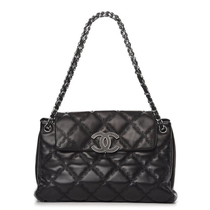 Chanel Calfskin Double Stitch Large Hamptons Flap Bag Black 1 of 16