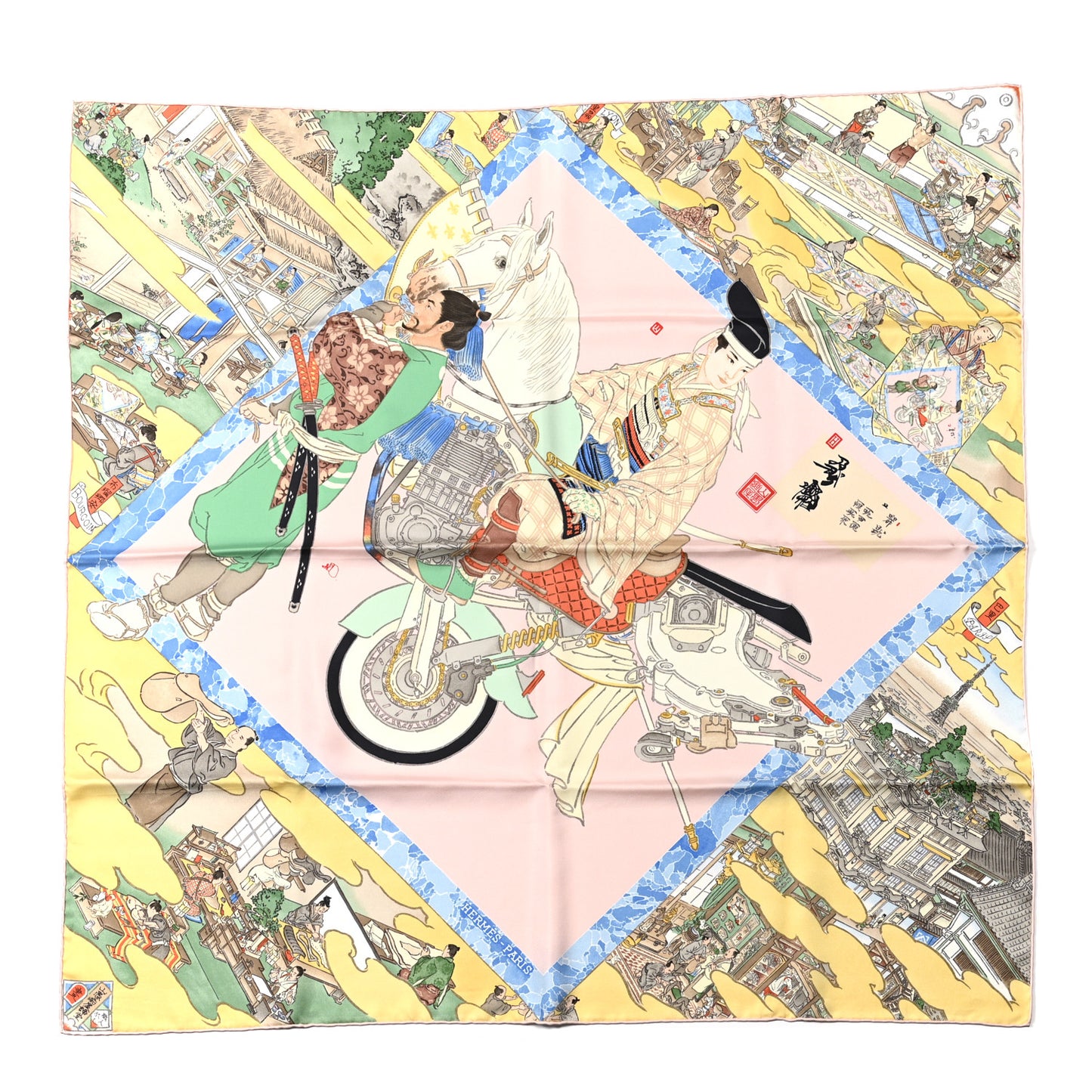 Silk Les Artisans D'Hermes Scarf 90 Rose Pale Vert Amande