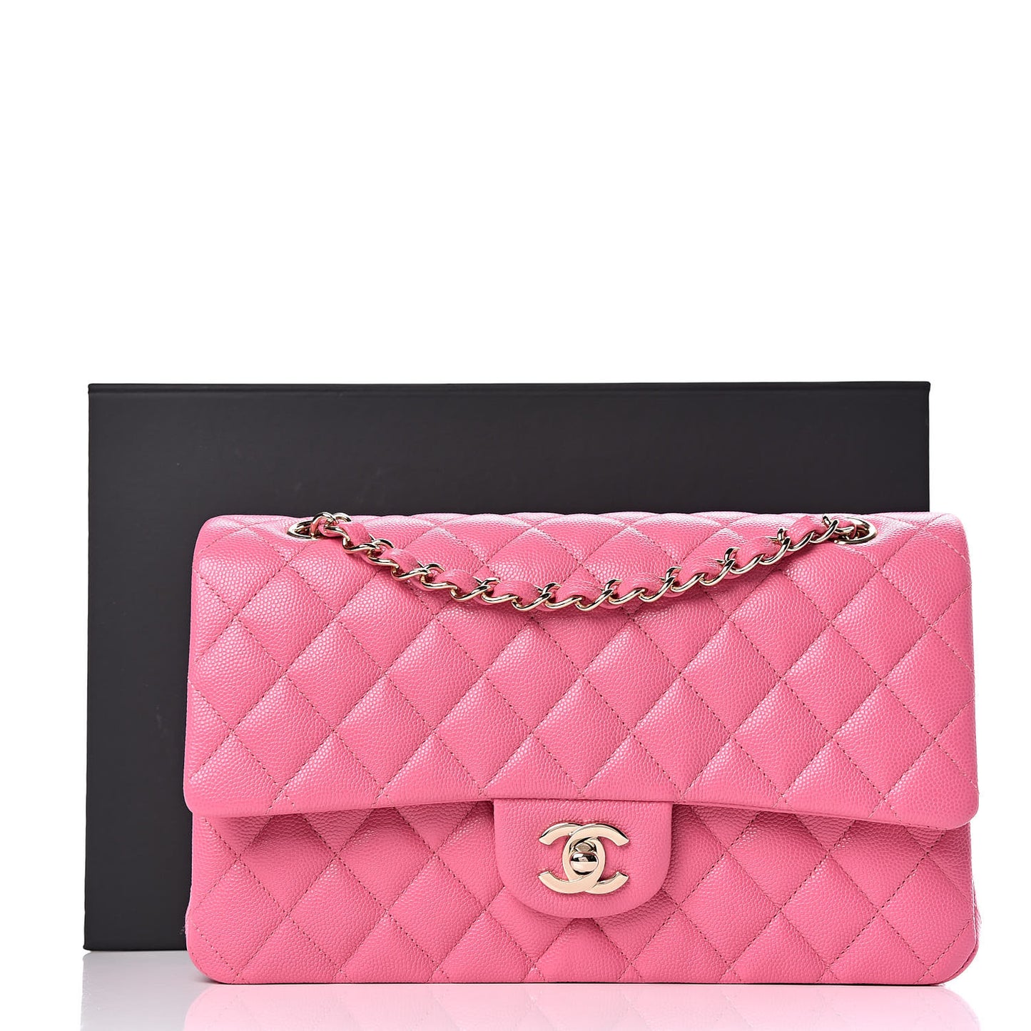 Caviar Quilted Medium Double Flap Pink