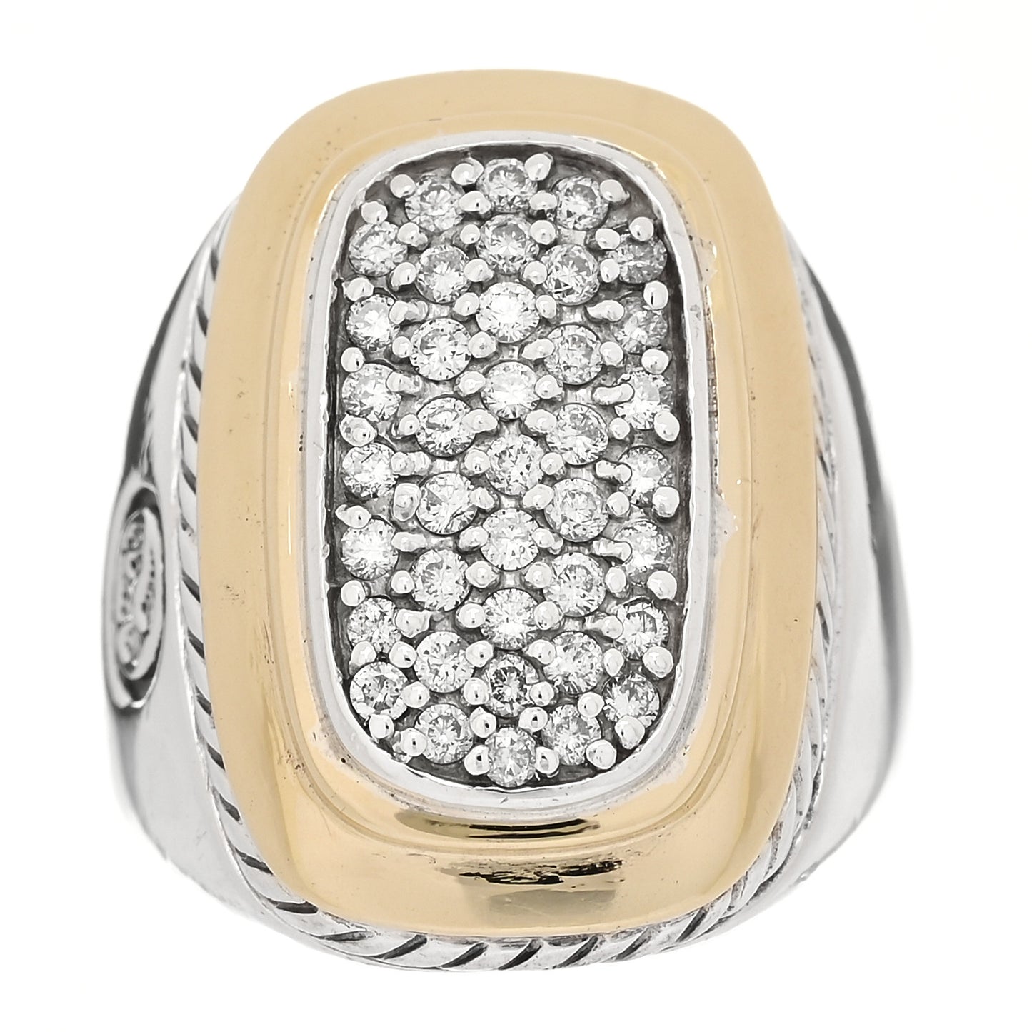Sterling Silver 18K Yellow Gold Diamond 16mm Albion Ring 54 7