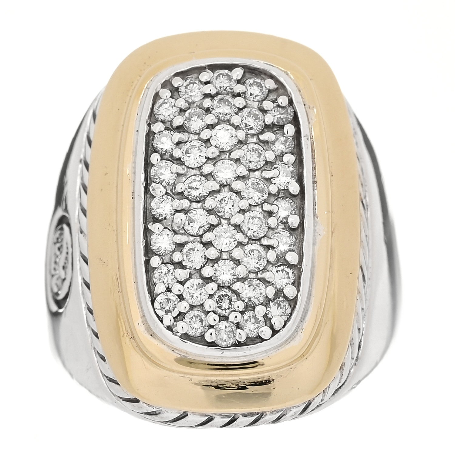 David Yurman Sterling Silver 18K Yellow Gold Diamond 16mm Albion Ring 54 7 1 of 6