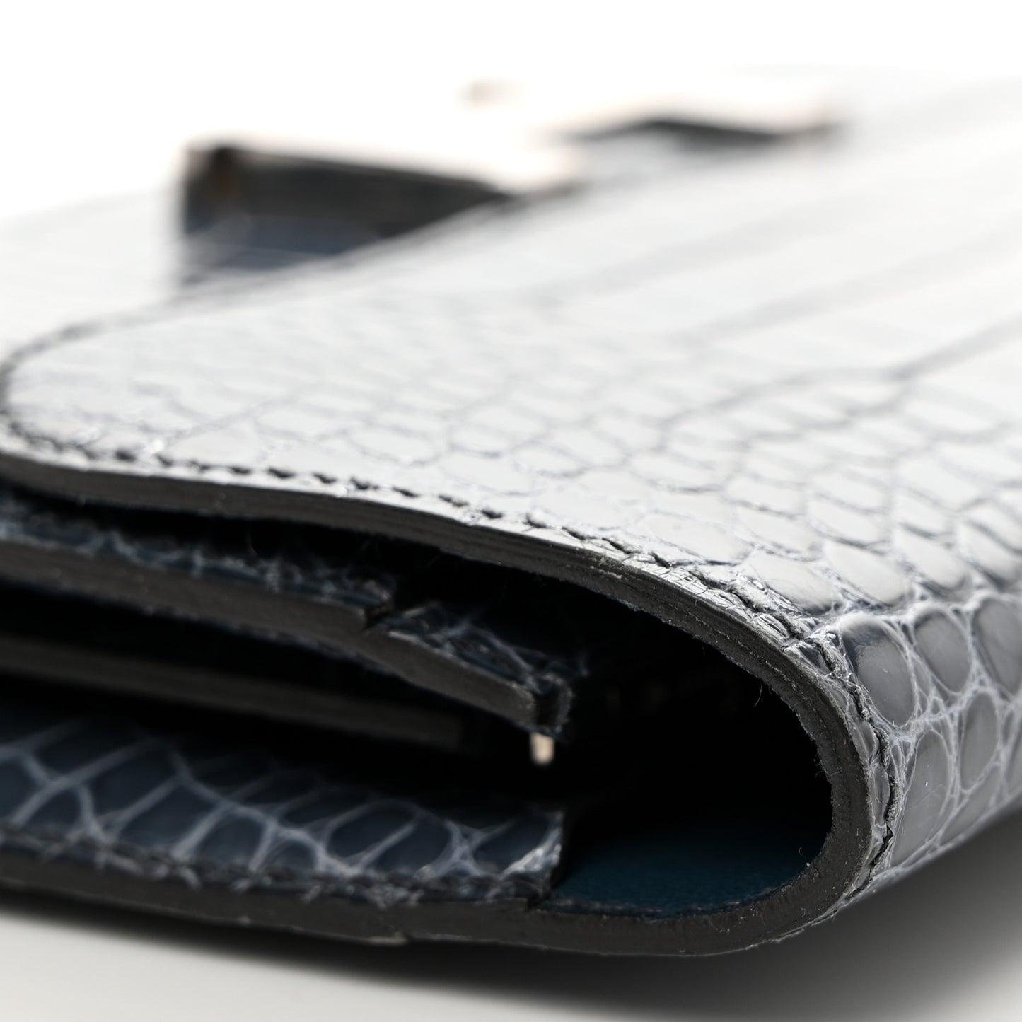 Shiny Alligator Constance Long Wallet Blue Jean