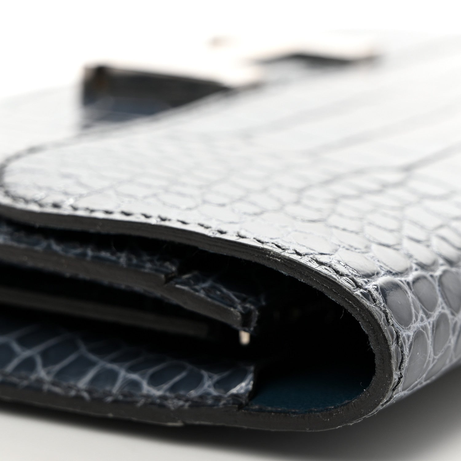 Hermes Shiny Alligator Constance Long Wallet Blue Jean 10 of 13
