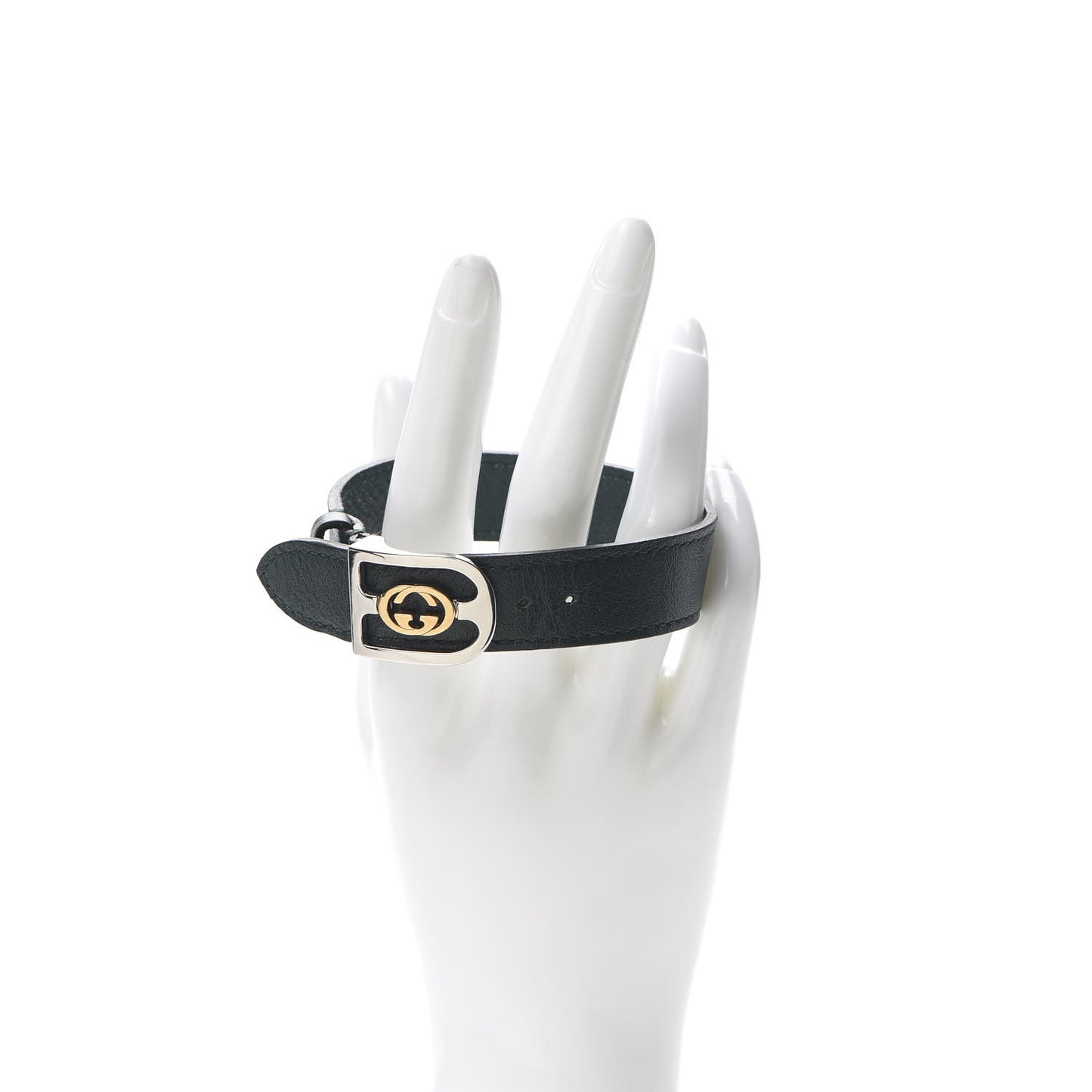 18K Yellow Gold Calfskin Interlocking G Bracelet Green
