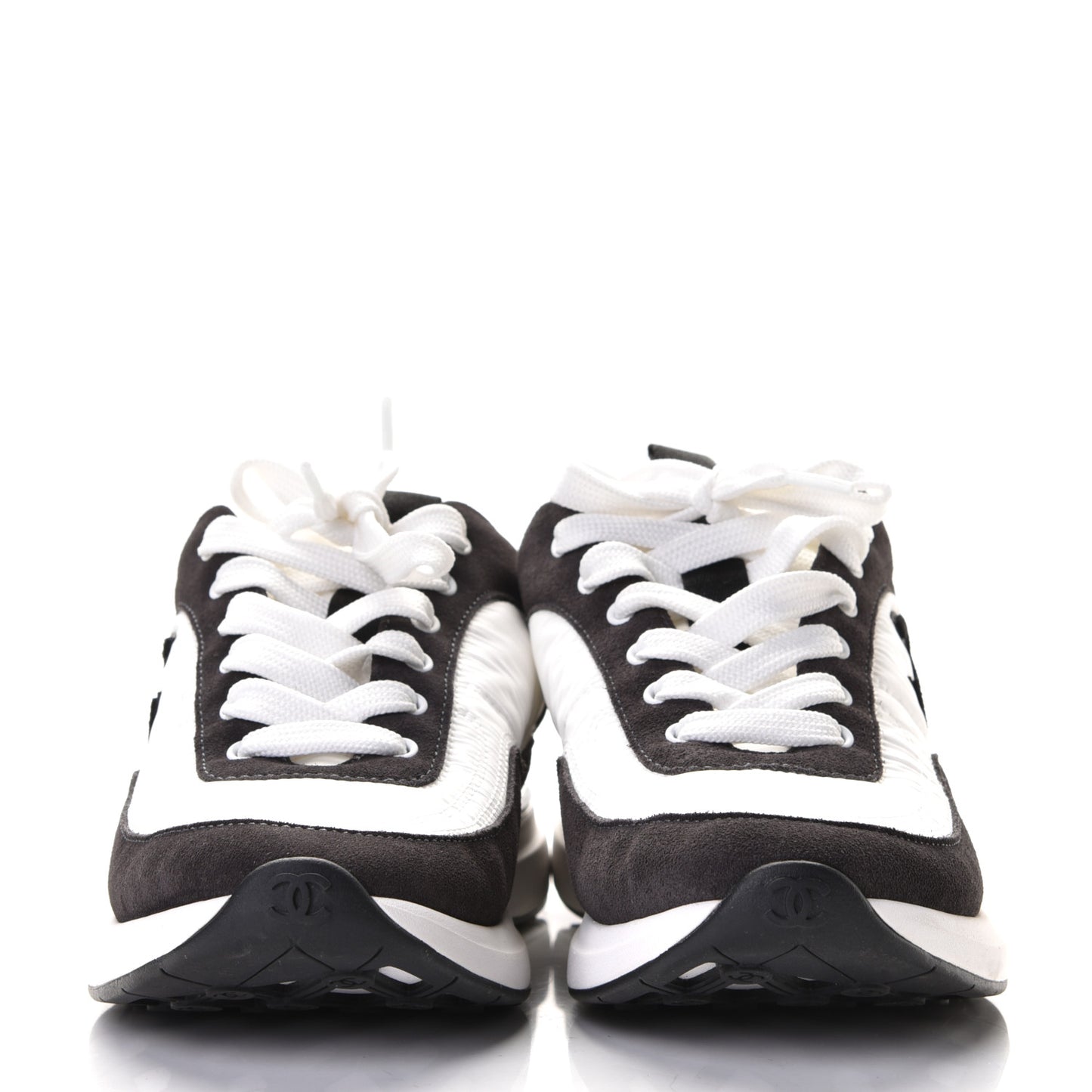 Nylon Suede Calfskin CC Sneakers 39 White Dark Grey