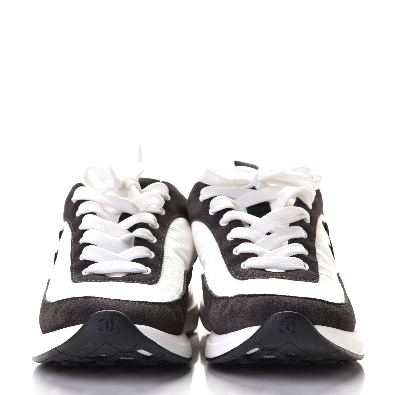 Chanel Nylon Suede Calfskin CC Sneakers 39 White Dark Grey 2 of 8