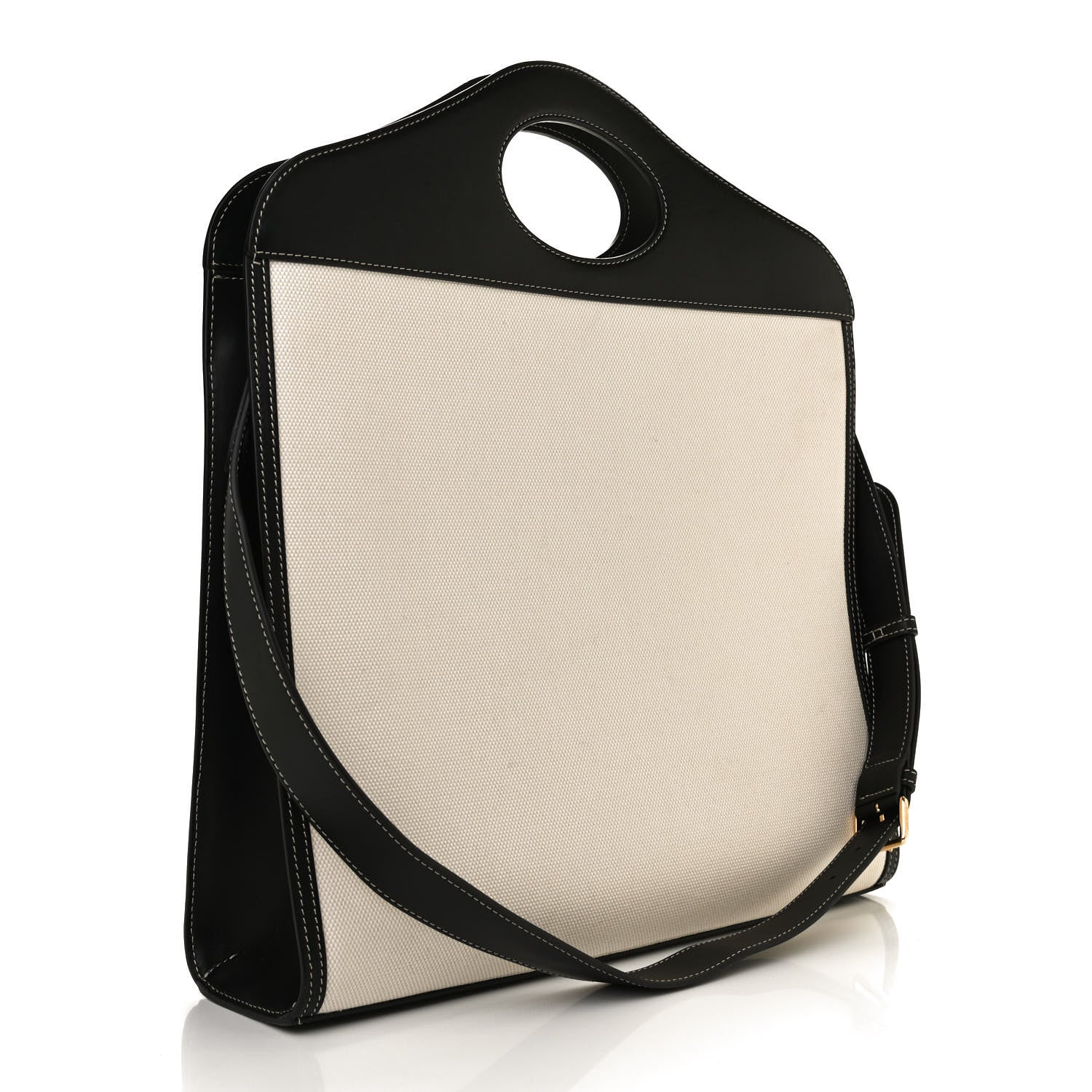 Burberry Canvas Smooth Calfskin Two Tone Medium Pocket Bag Natural Black 3 of 10