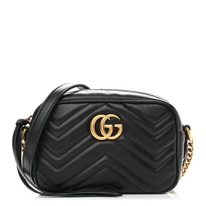 Gucci Calfskin Matelasse Mini GG Marmont Chain Shoulder Bag Black 1 of 11