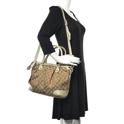 Gucci Monogram Margaux Calfskin Medium Sukey Top Handle Bag Beige Ebony Mystic White 2 of 11