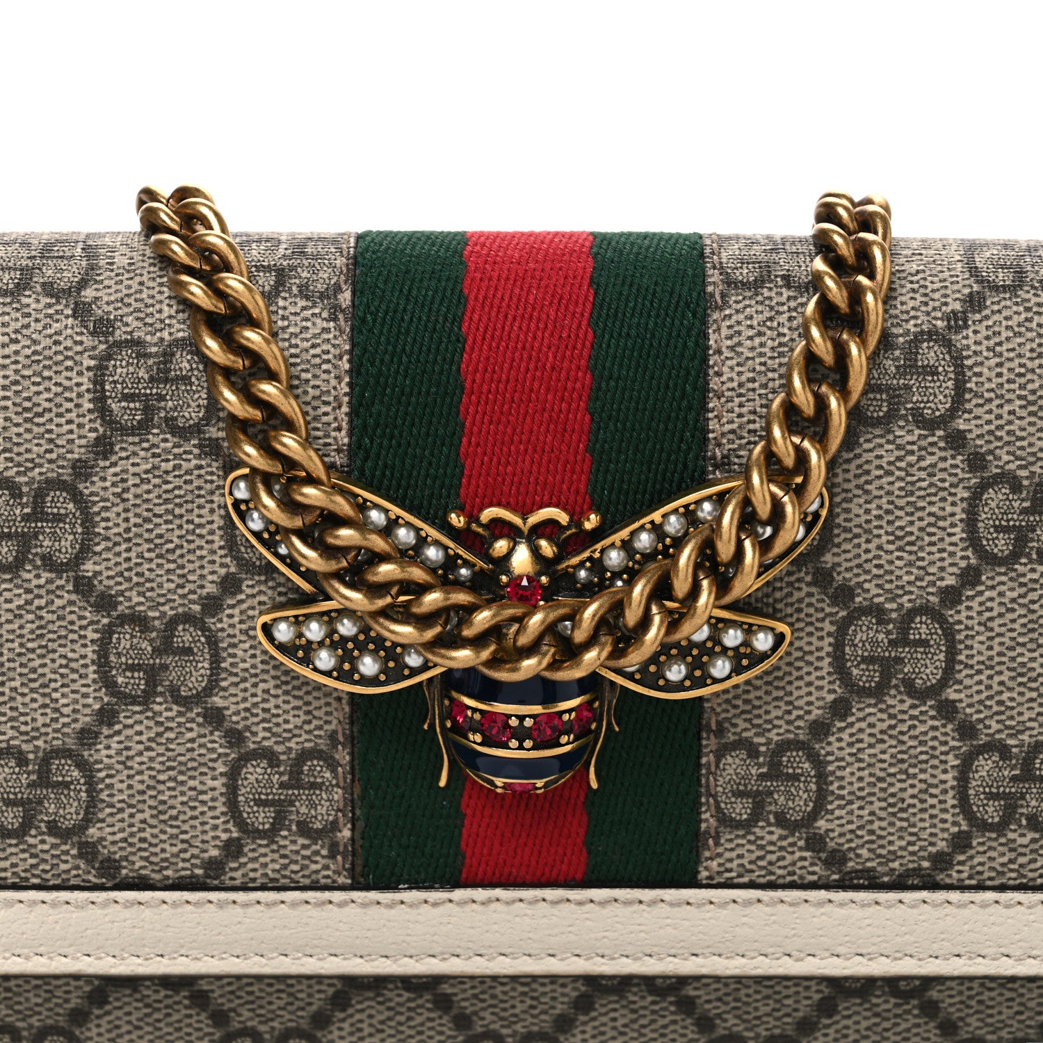 Gucci GG Supreme Monogram Web Queen Margaret Chain Wallet White 7 of 9