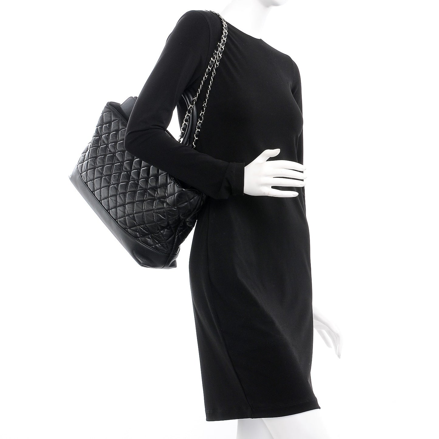 Aged Calfskin Quilted Be CC Tote Black