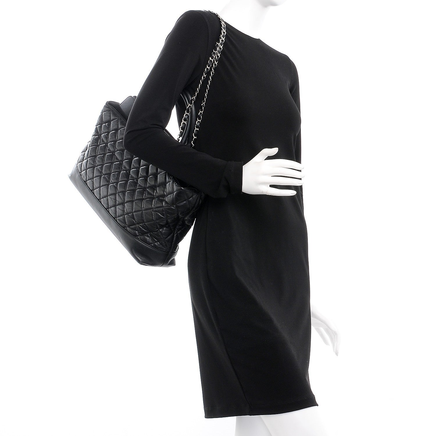 Chanel Aged Calfskin Quilted Be CC Tote Black 2 of 8