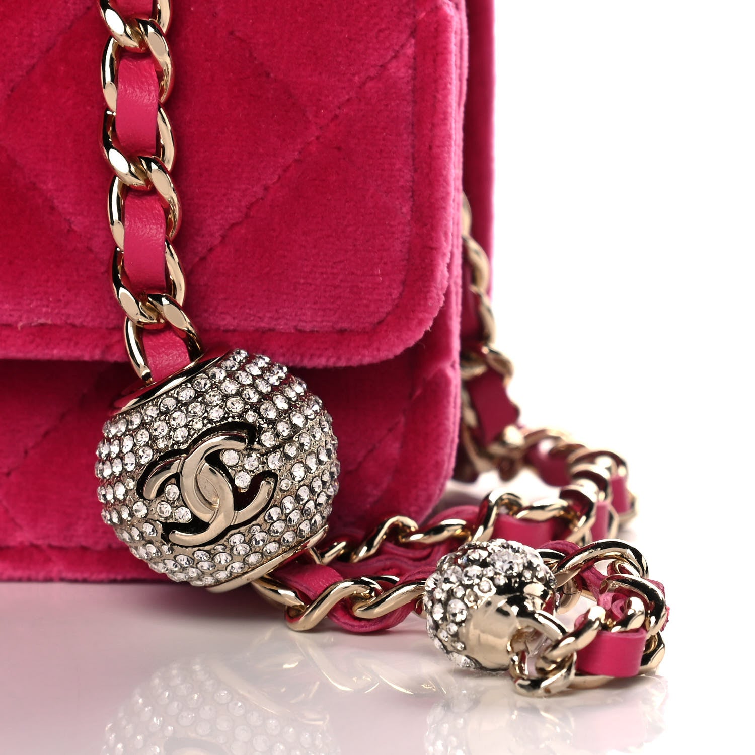 Chanel Velvet Quilted Pearl Crush Wallet On Chain WOC Pink 8 of 11