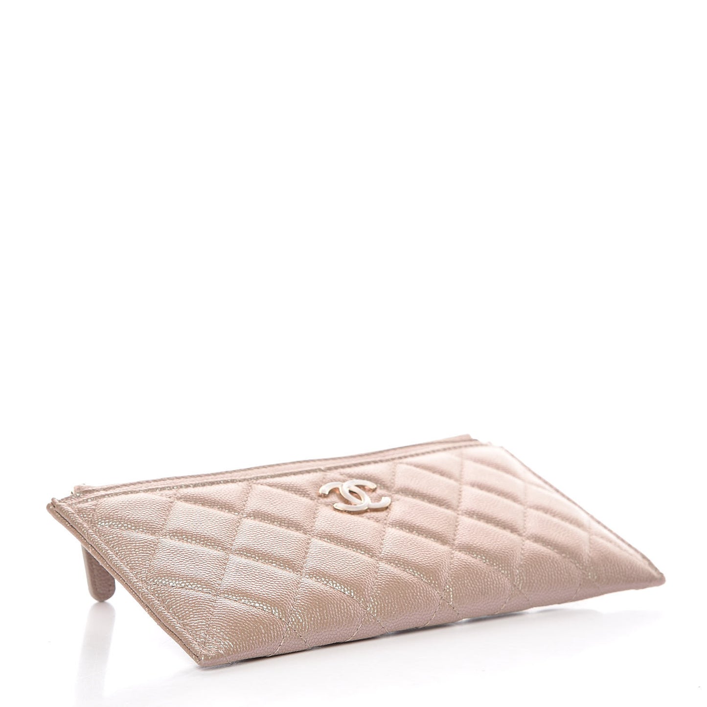 Iridescent Caviar Quilted Classic Zip Pouch Beige