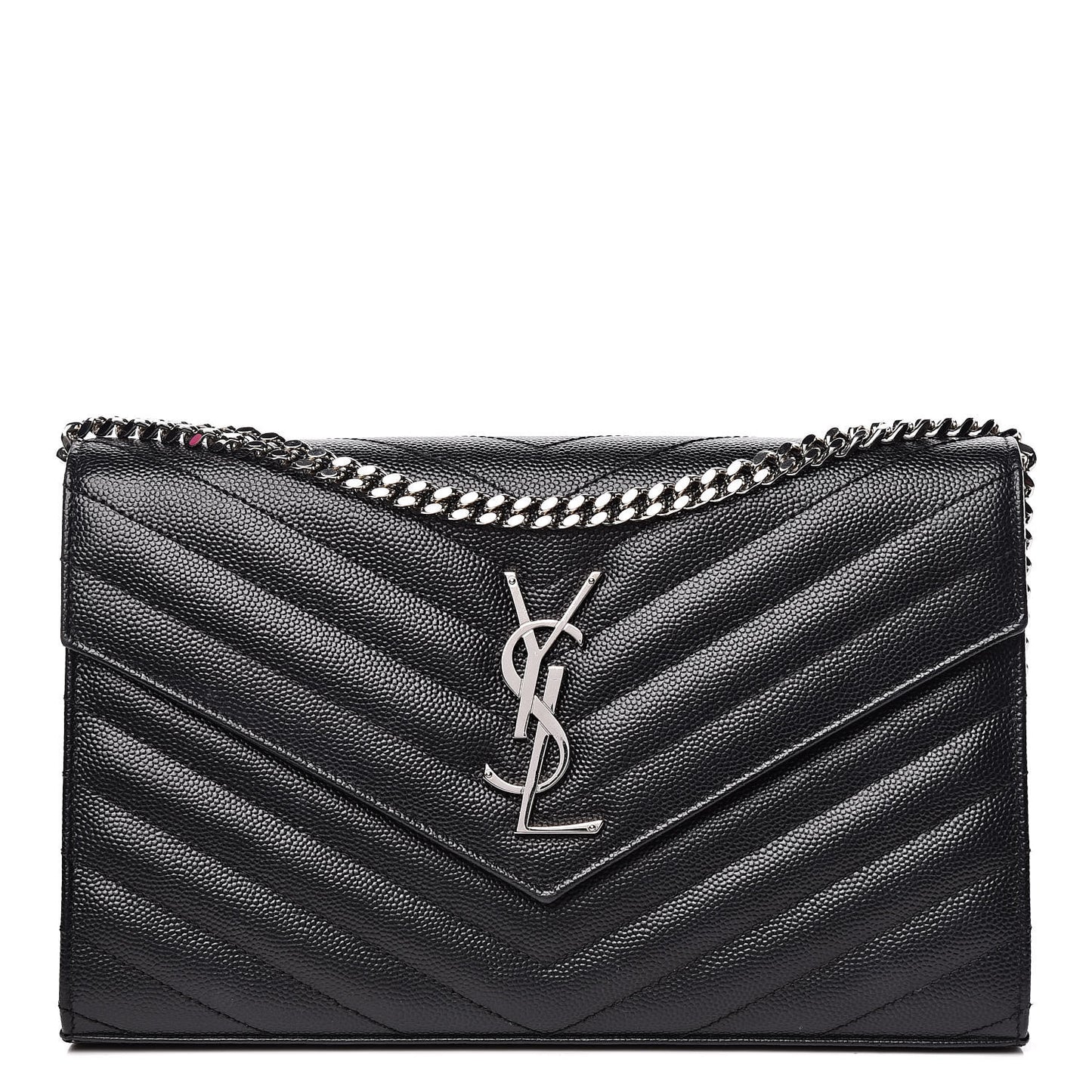 Grain De Poudre Matelasse Chevron Monogram Chain Wallet Black