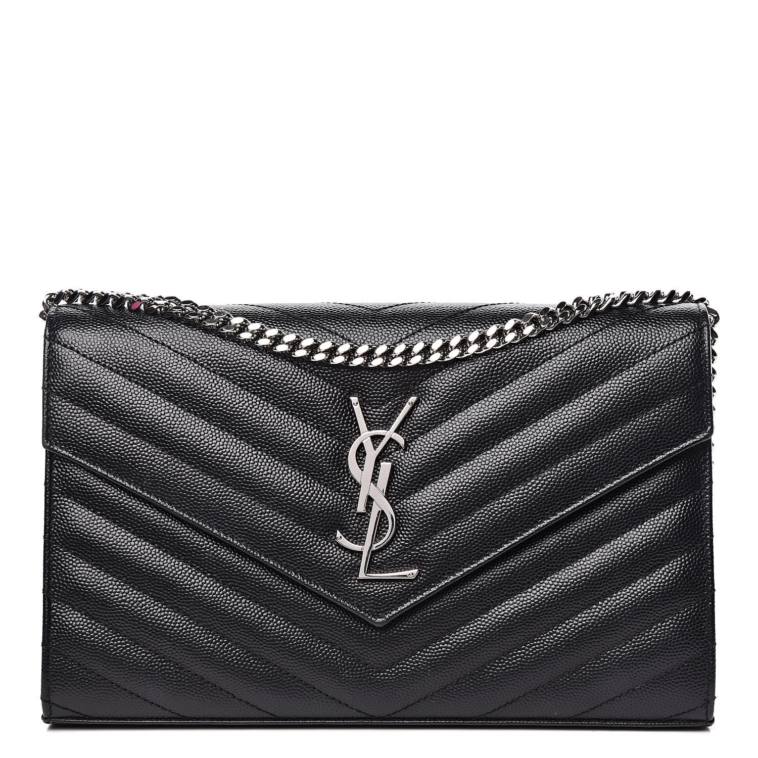 Saint Laurent Grain De Poudre Matelasse Chevron Monogram Chain Wallet Black 1 of 10