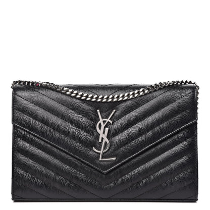 Saint Laurent Grain De Poudre Matelasse Chevron Monogram Chain Wallet Black 1 of 10