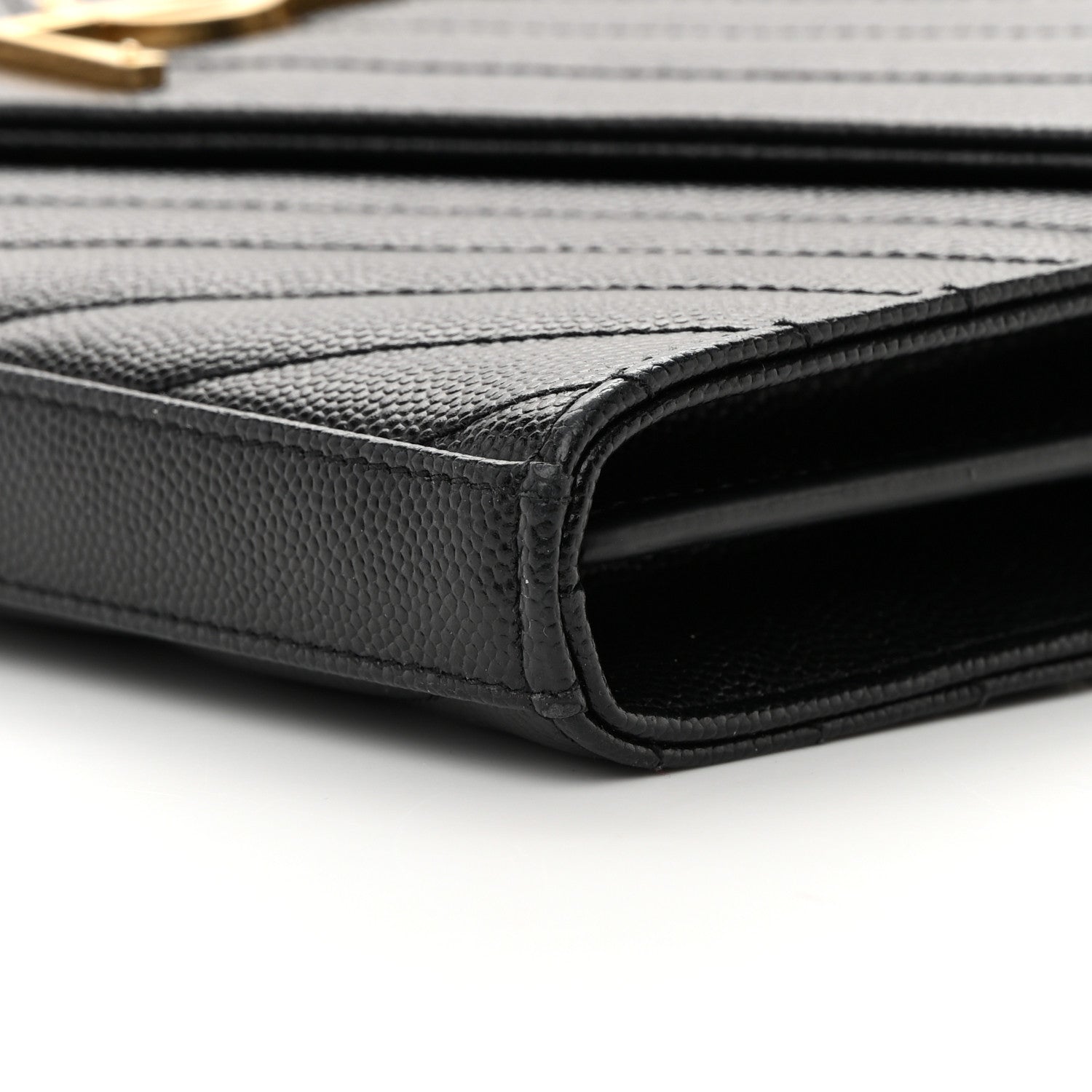 Saint Laurent Grain De Poudre Matelasse Chevron Monogram Chain Wallet Black 11 of 15