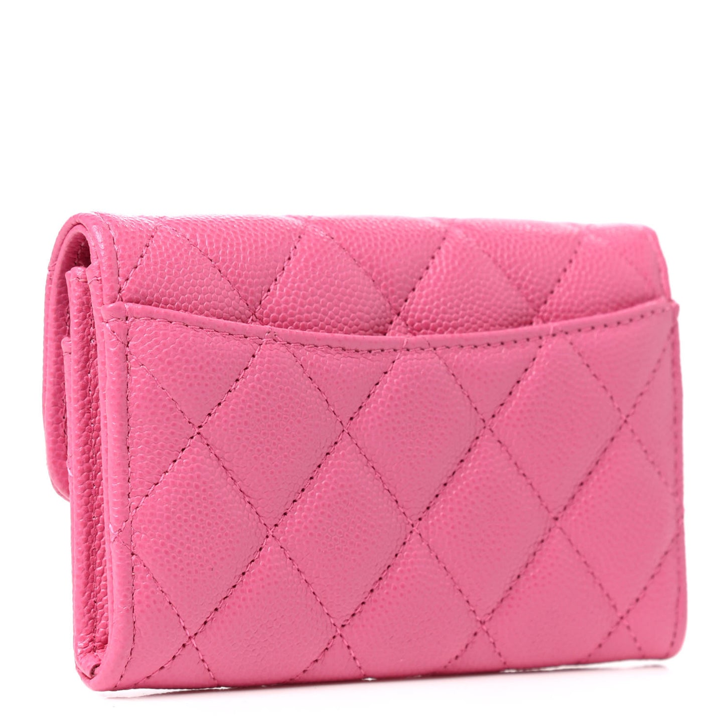 Caviar Quilted Flap Card Holder Wallet Dark Pink