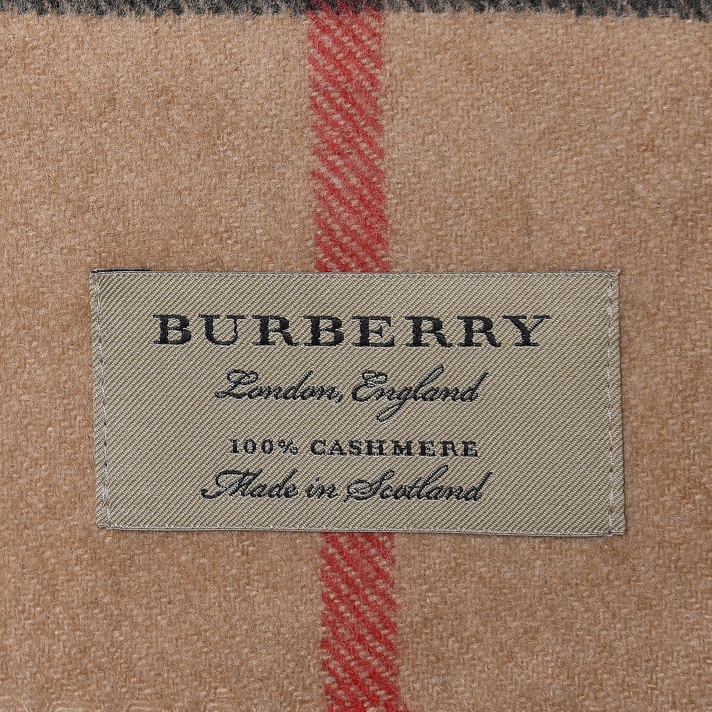 Cashmere Giant Check Fringe Scarf Camel