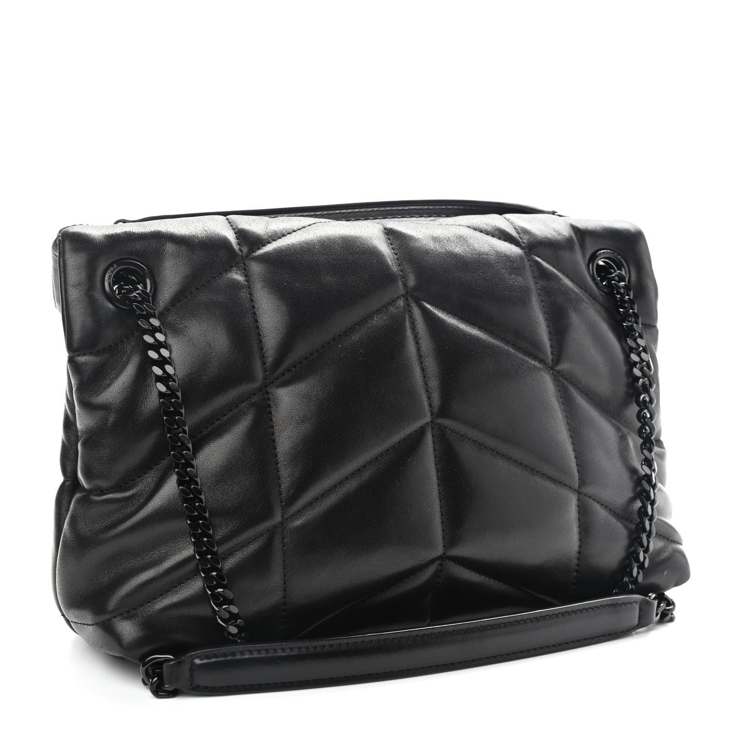 Saint Laurent Lambskin Quilted Small Loulou Puffer Monogram Chain Satchel Black 3 of 9