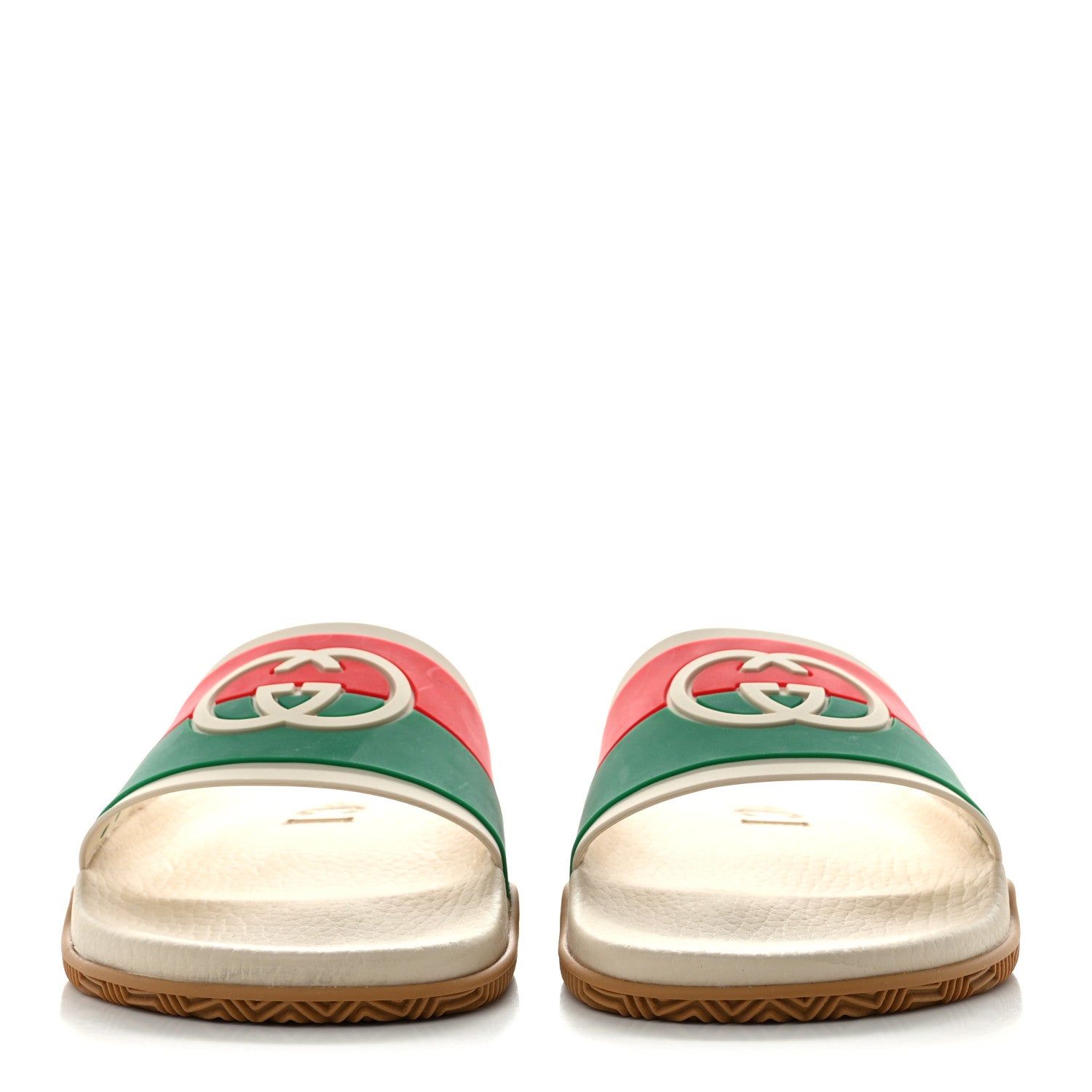 Gucci Rubber Web Womens Interlocking G Slide Sandals 39 Mystic White Green Red 2 of 9