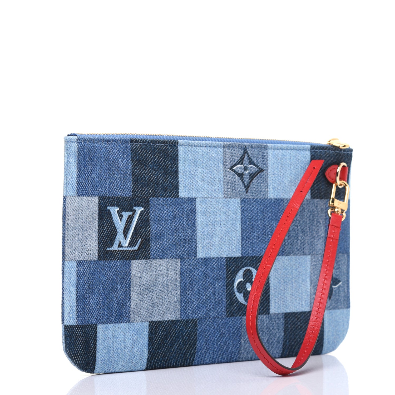Louis Vuitton Denim Damier Monogram Patchwork Neverfull MM Pochette Blue Rouge 3 of 11