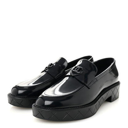 Chanel Shiny Calfskin Quilted CC Mocassin Loafers 39 Navy Blue 4 of 10