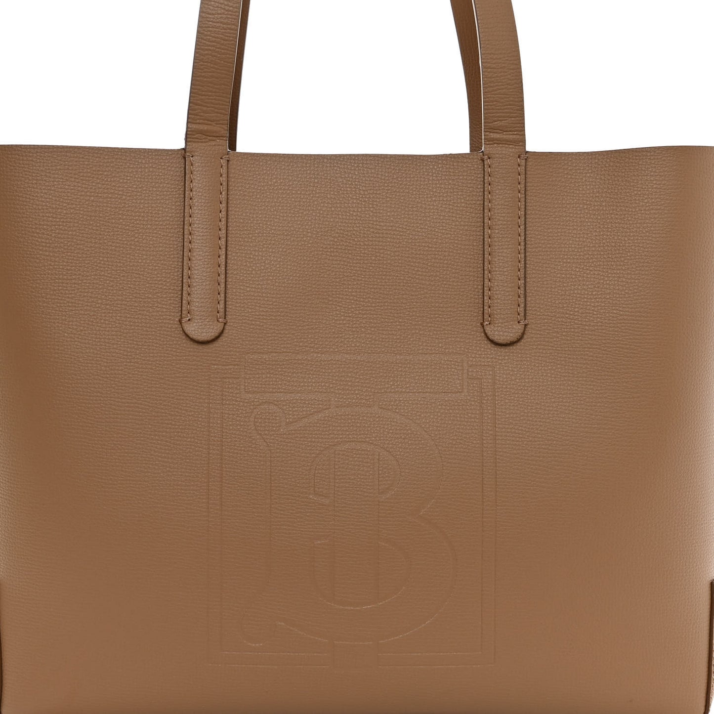 Calfskin TB Motif Embossed Medium Tote Camel