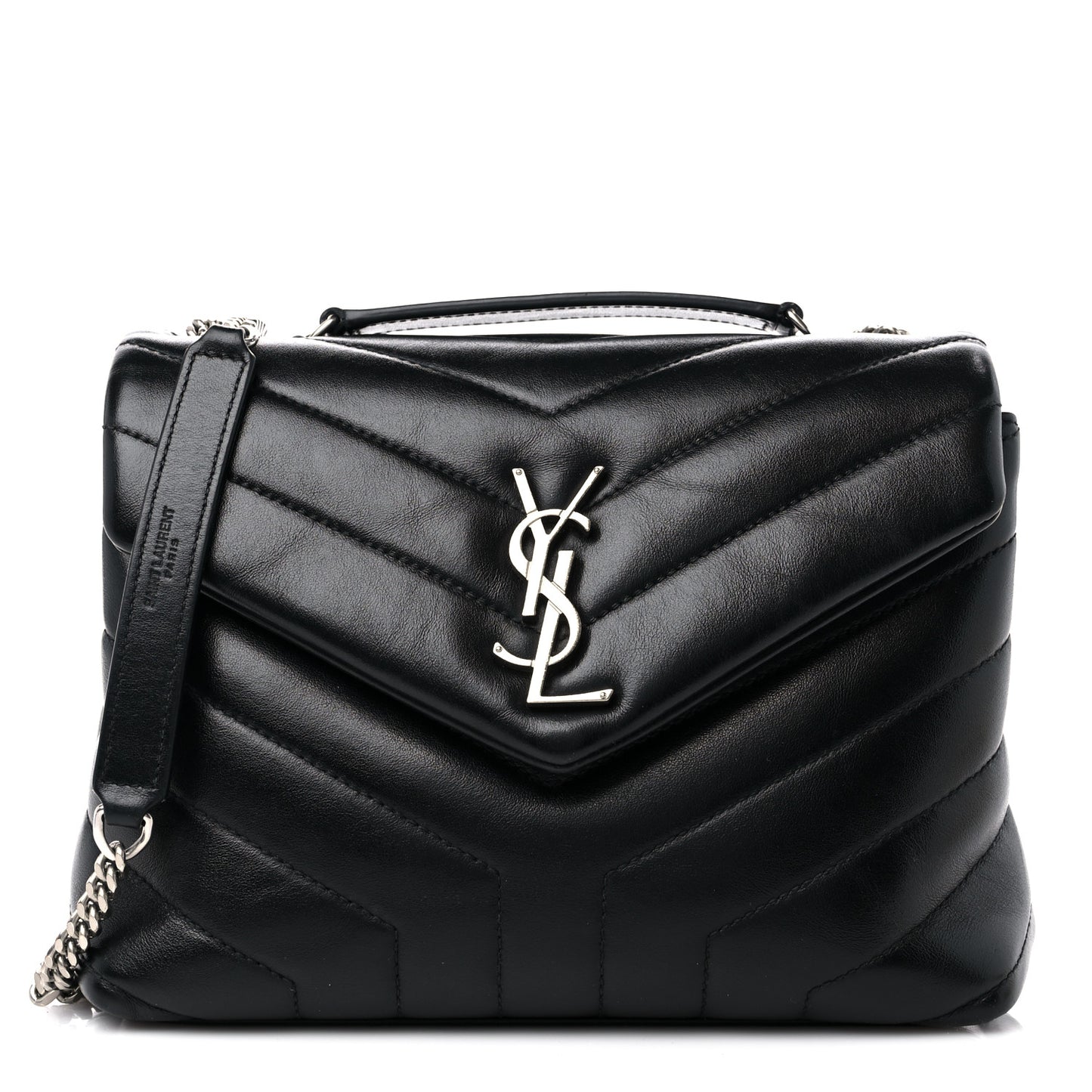 Calfskin Y Quilted Monogram Small Loulou Chain Satchel Black