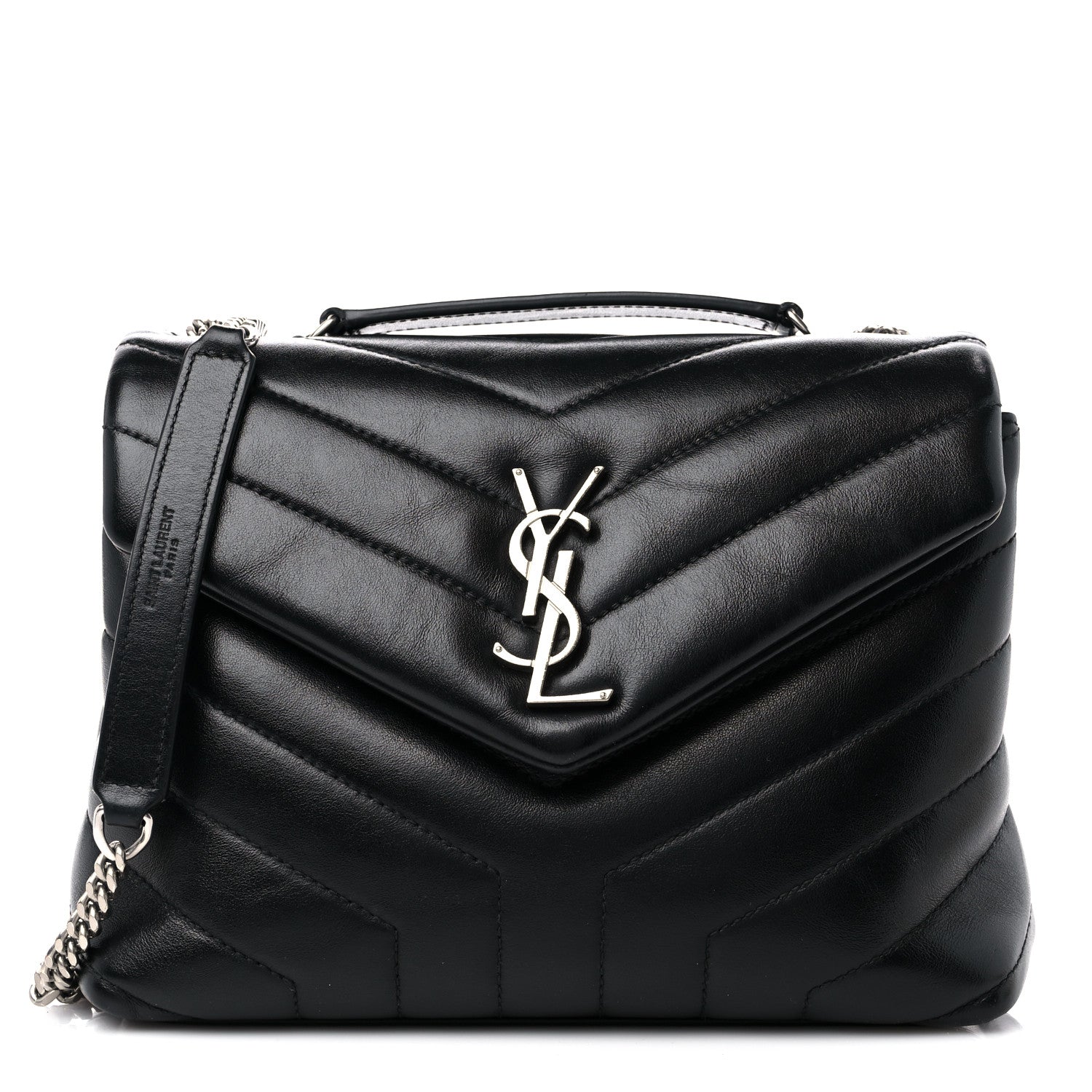 Saint Laurent Calfskin Y Quilted Monogram Small Loulou Chain Satchel Black 1 of 10