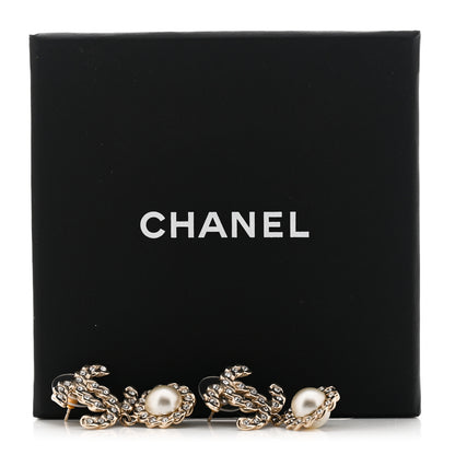 Chanel Crystal Pearl Pearls Coronation CC Drop Clip On Earrings Gold 5 of 5