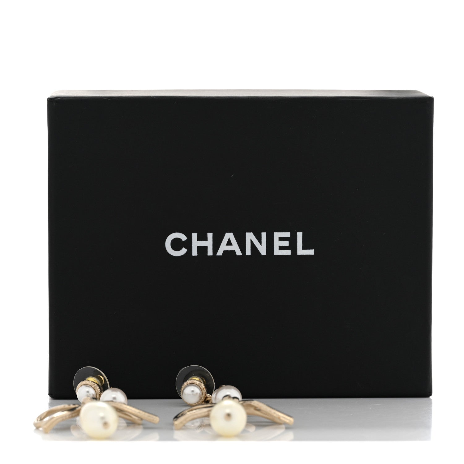 Chanel Pearl Crystal CC Bow Long Drop Earrings Gold Pearly White 6 of 6