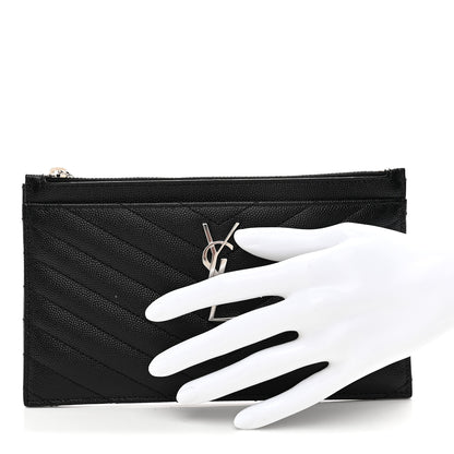 Saint Laurent Grain De Poudre Chevron Monogram Bill Pouch Black 2 of 7