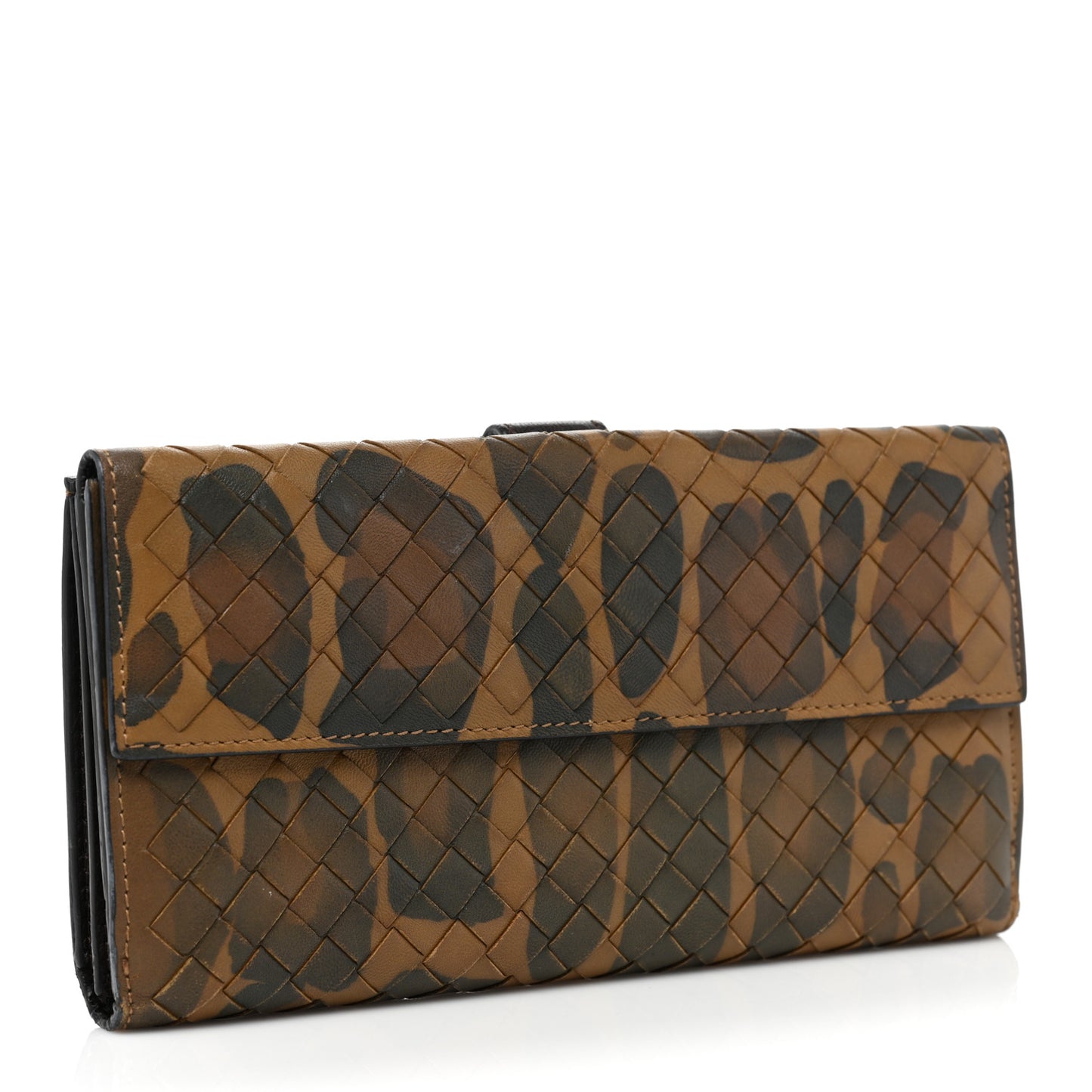 Nappa Intrecciato Leopard Print Continental Wallet Brown