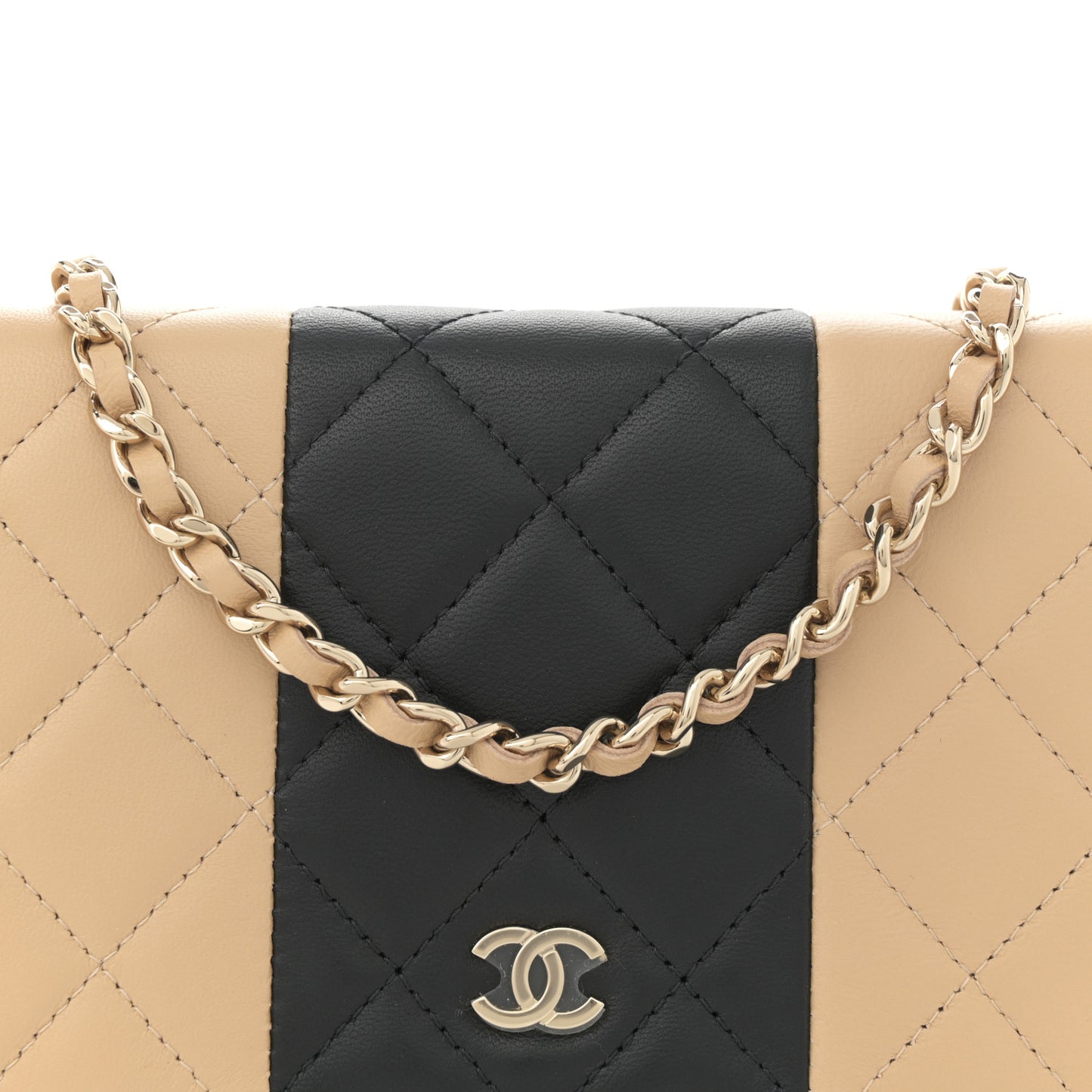 Lambskin Quilted Wallet On Chain WOC Beige Black