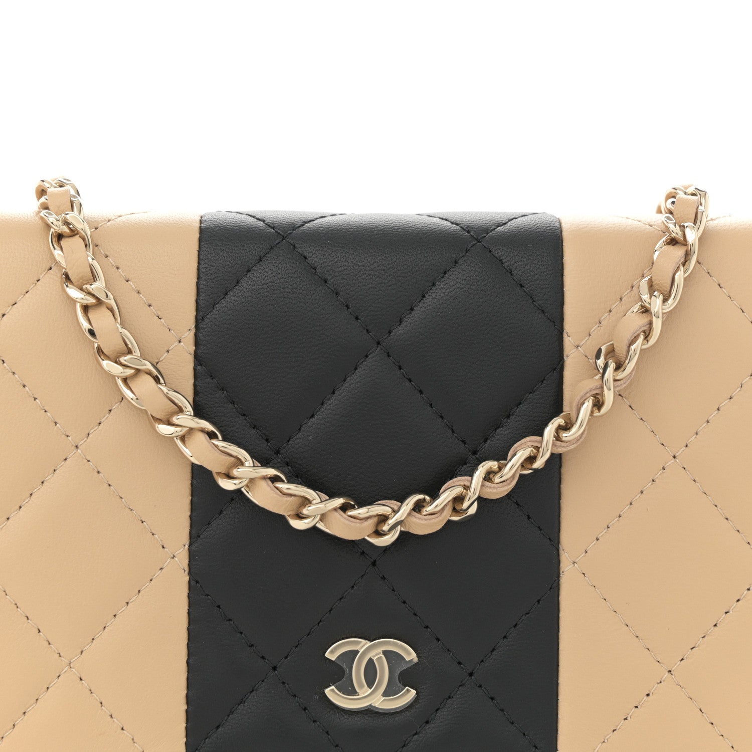 Chanel Lambskin Quilted Wallet On Chain WOC Beige Black 8 of 12