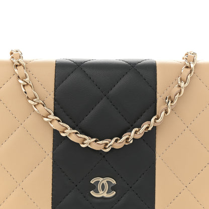 Chanel Lambskin Quilted Wallet On Chain WOC Beige Black 8 of 12