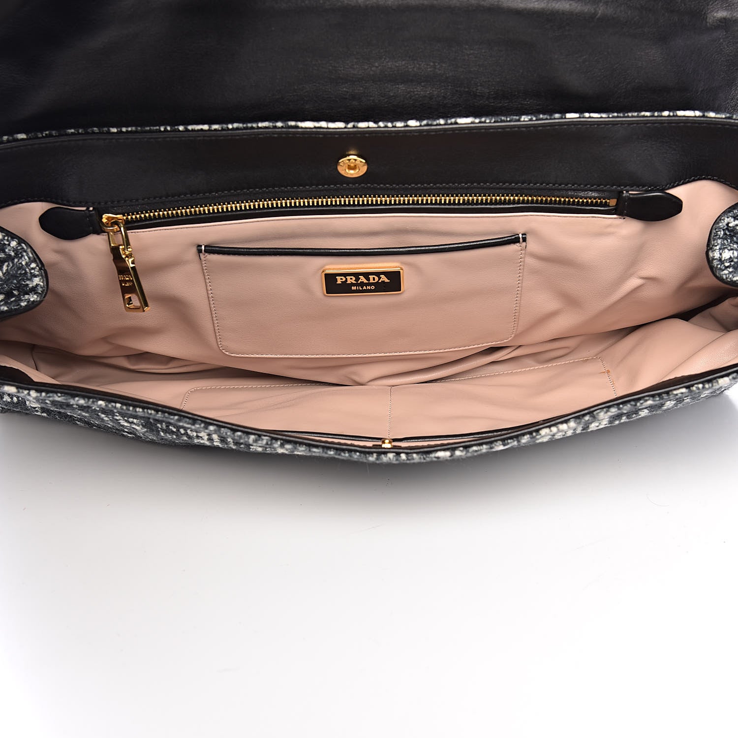 Prada Tweed Clutch Black White 5 of 9