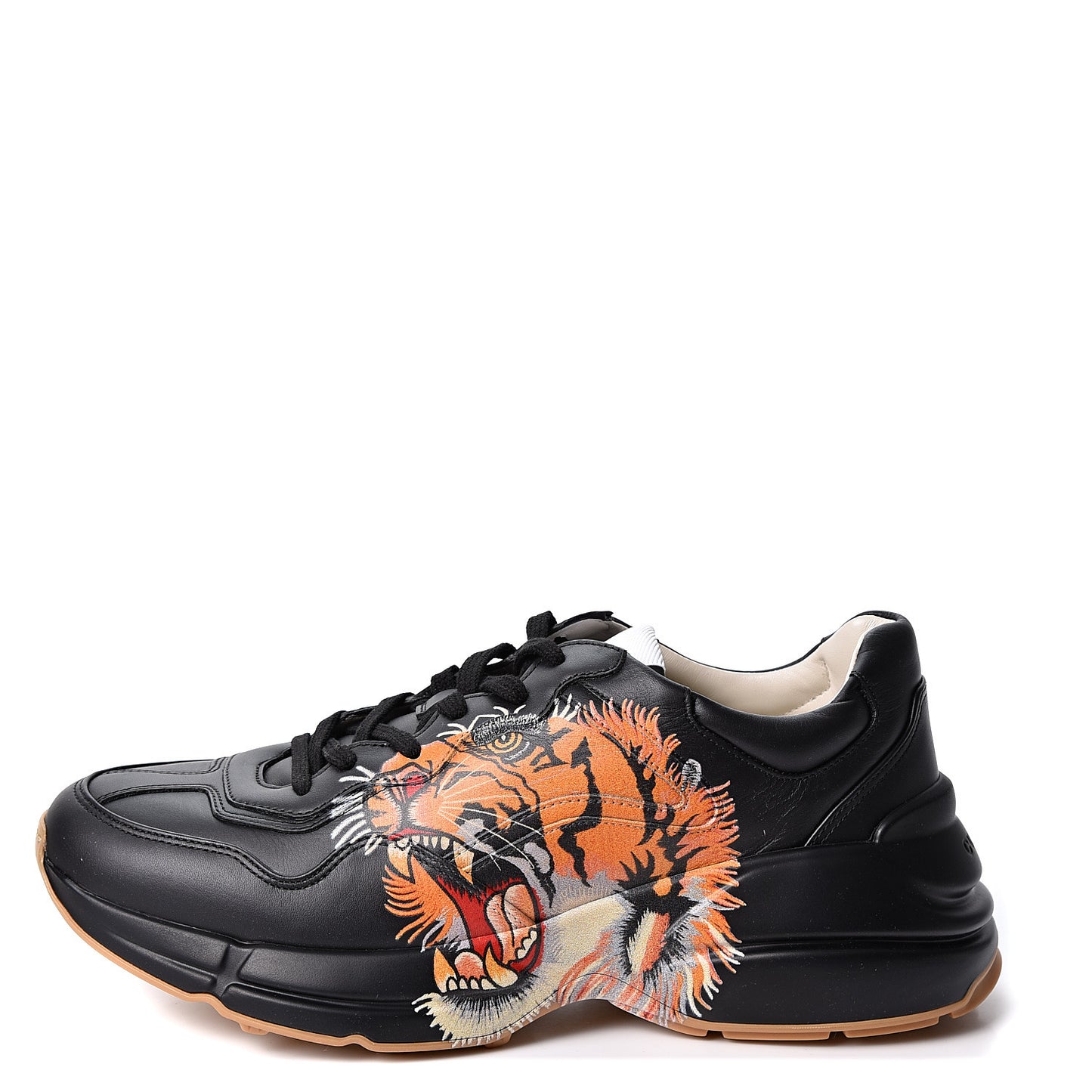 Calfskin Tiger Print Mens Rhyton Sneakers 8 Black
