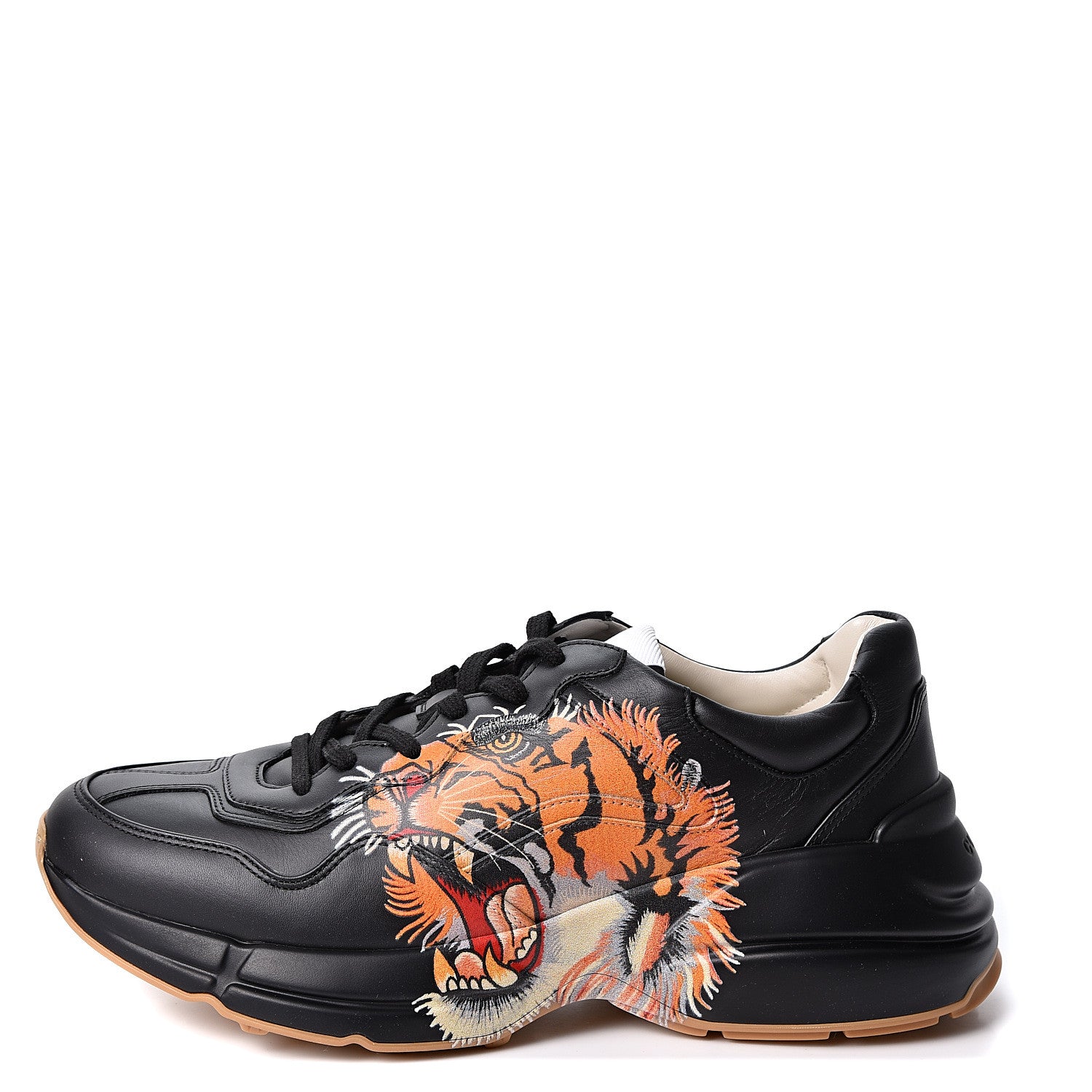 Gucci Calfskin Tiger Print Mens Rhyton Sneakers 8 Black 1 of 11
