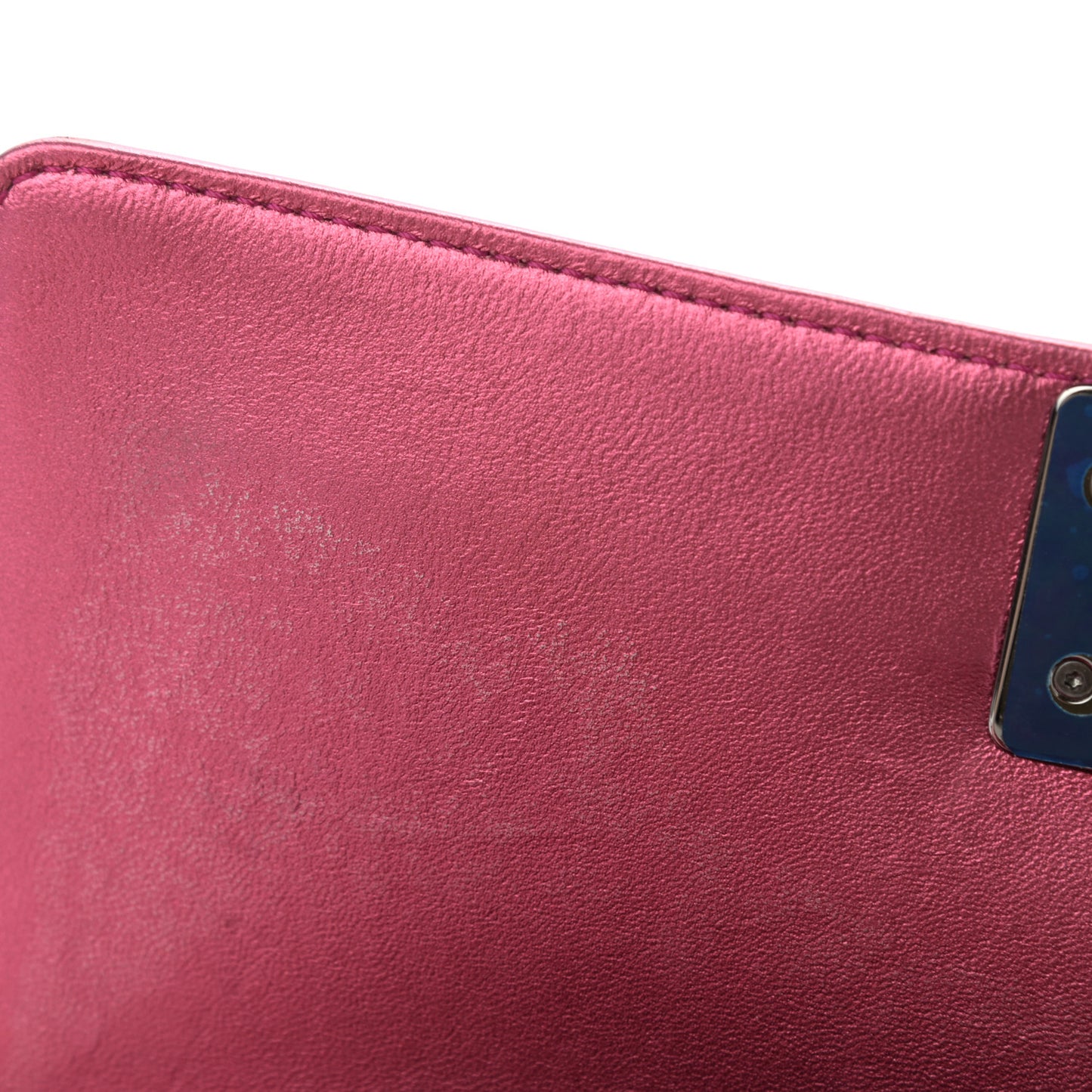 Metallic Patent Calfskin Quilted Medium Boy Flap Pink